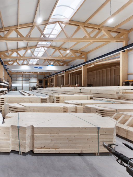 Halle aus Holz mit Kranbahn