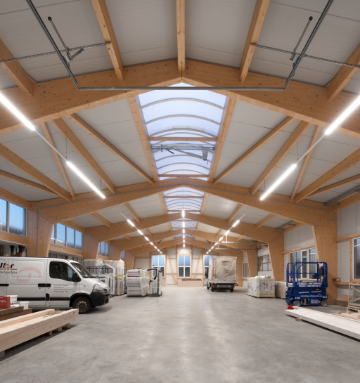 Lagerhalle innen mit Lichtfirst